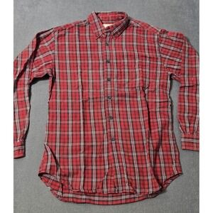 LL Bean Flannel Shirt Men's Med Button Down Red Lumber Plaid Long Sleeve 0 BHF4